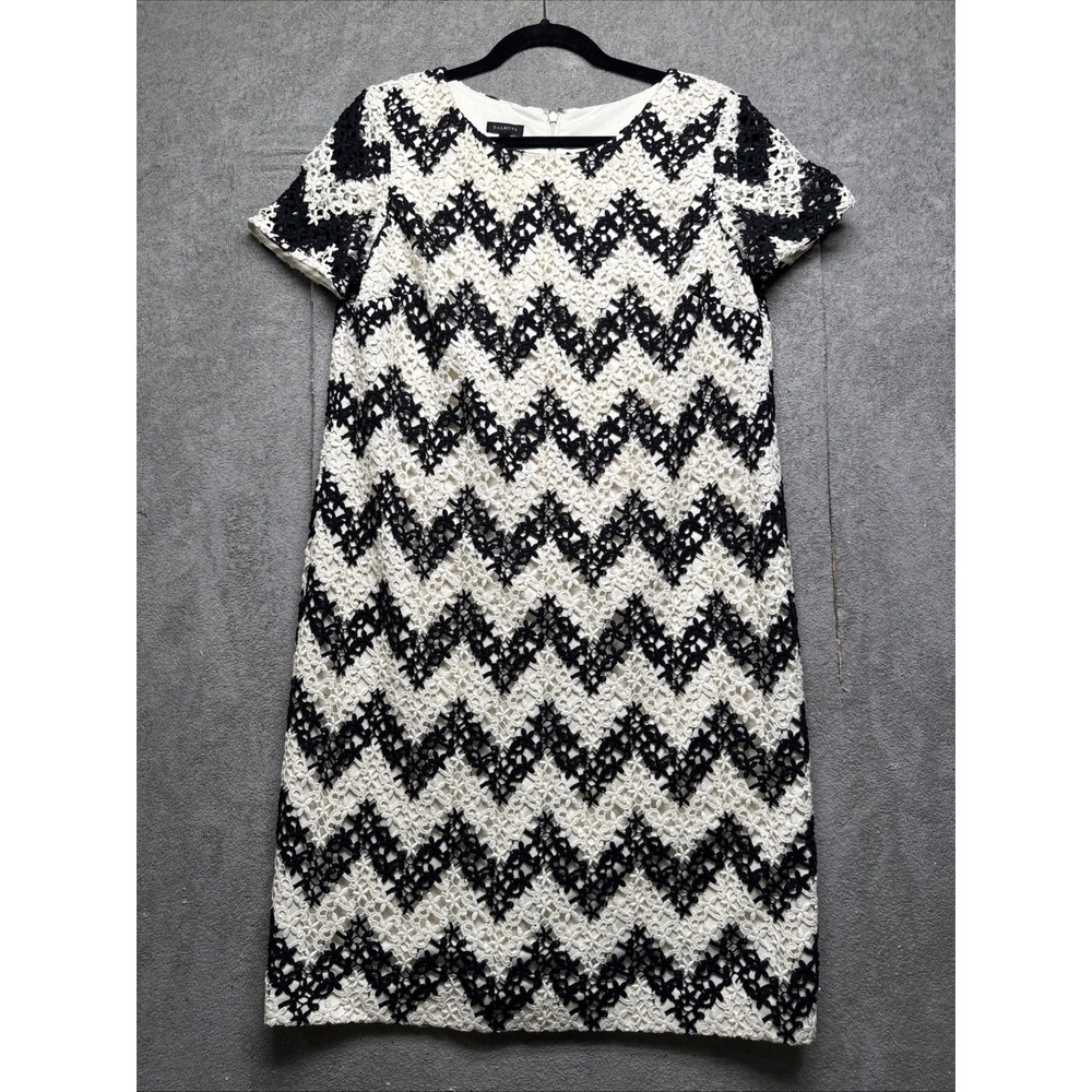 Talbots Black White Floral Lace Overlay Dress Size 6 Lined Cocktail Classic